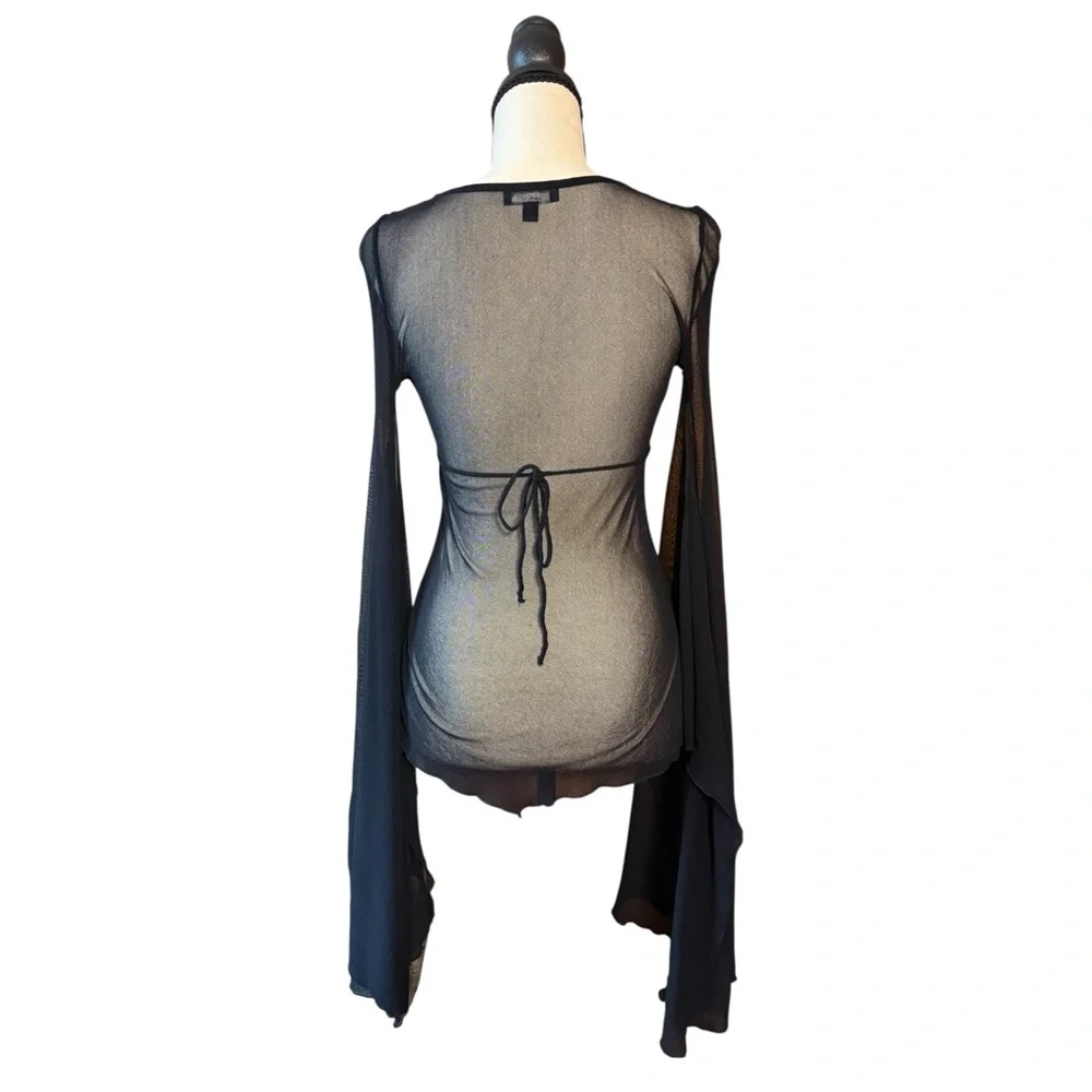 bebe Black Sheer Long-Sleeve Mesh Top - Picture 5 of 7